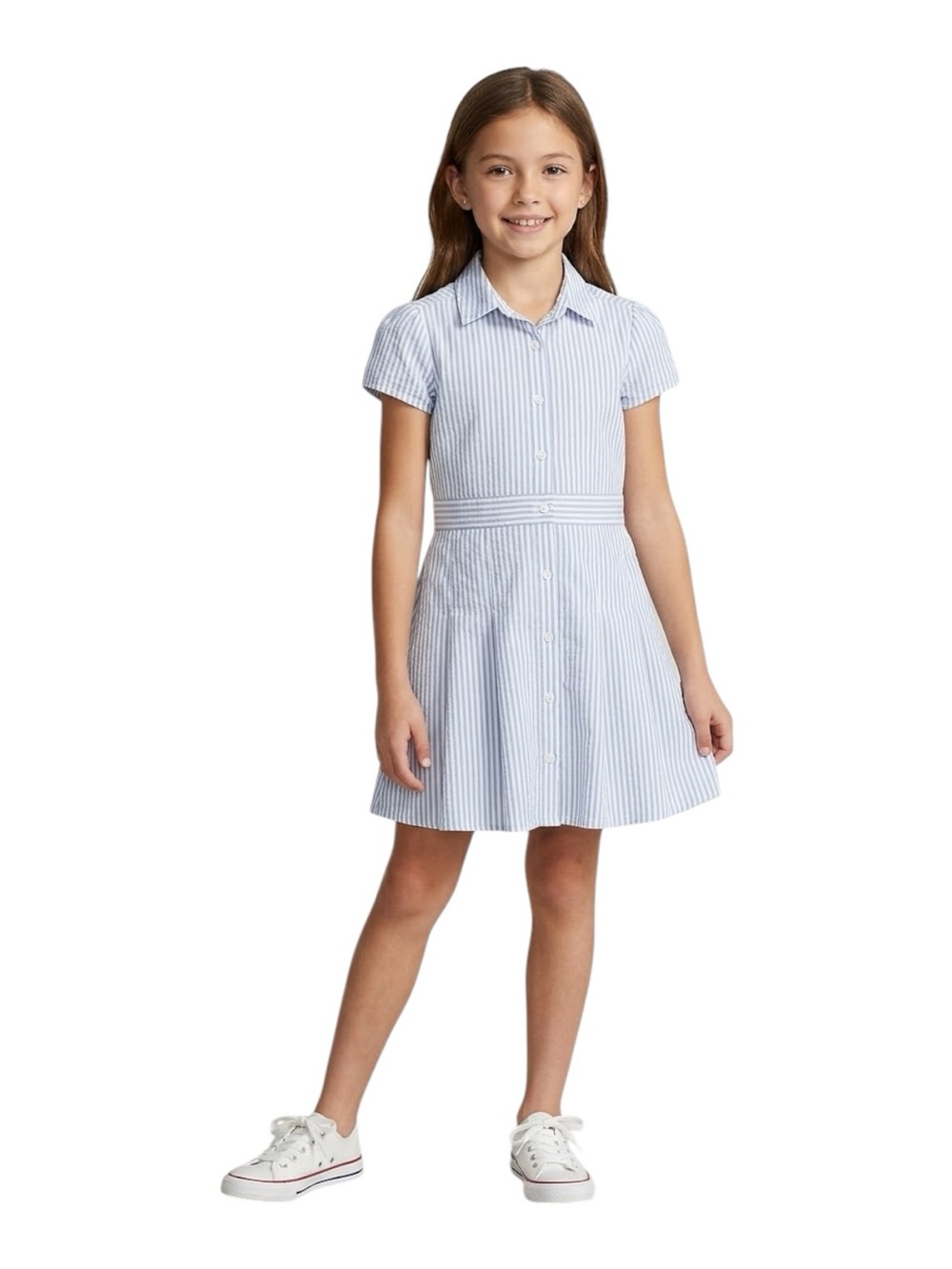NWT Abercrombie Kids Blue White Striped Button Front Shirt Dress, Size 9/10